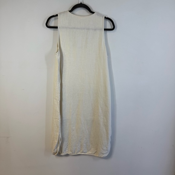 Beaton Linen Shift Sleeveless Minimalist Summer Lagenlook Dress Ivory Size M - Picture 8 of 10